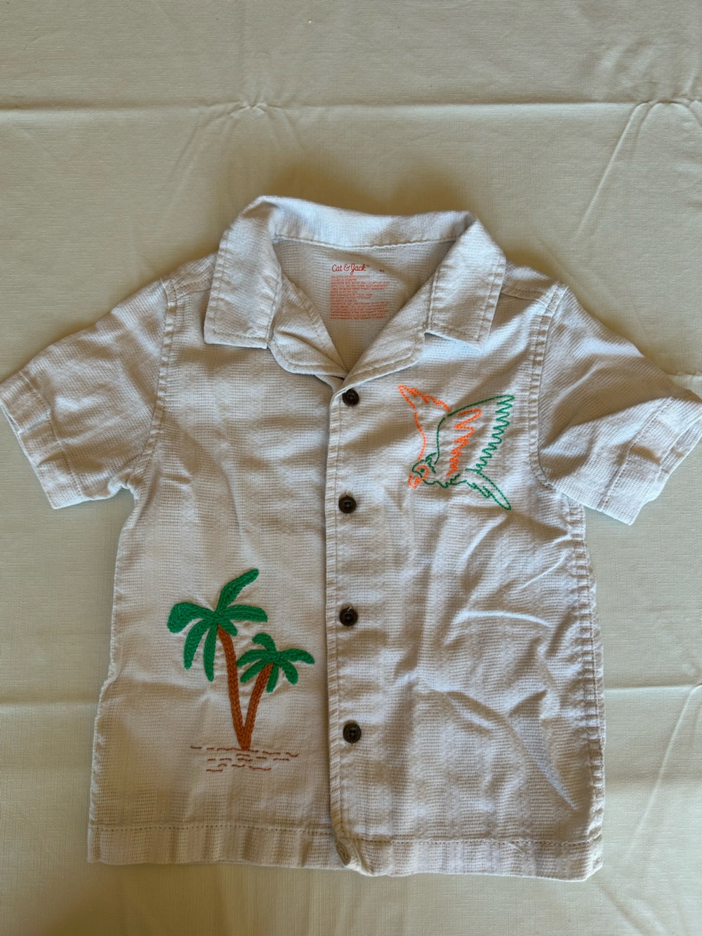 Cat & Jack White Short-Sleeve Embroidered Palm & Bird Jacket
